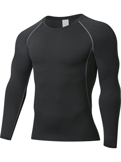 [Formfitting Shirt] Elite Athletic երկարաթև կոմպրեսիոն վերնաշապիկ - բարձր ձգվող, շնչող պոլիեսթեր և սպանդեքս խառնուրդ, պարանոցի պարանոց, անտեսանելի - իդեալական մկանային խմբերի պաշտպանության համար, մեքենայով լվացվող - կապույտ, մարզասրահի հագուստ
