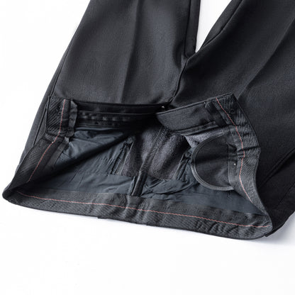 Men'S Solid Color Polyester Dress Pants - Fall/Winter Warm Fleece-Lined Thickened Straight-Leg Trousers with Slant Pockets, Regular Fit, Non-Stretch Woven Fabric, Long Length