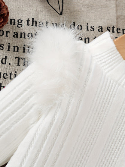 2 հատ մանկական ձմեռային հագուստի հավաքածու. Հարմարավետ փափուկ թևքերով զգեստ և A-գծի ժապավեն՝ օձիքով և ծոպերով զարդարանքով - փափուկ, տաք հագուստ լուսանկարահանումների համար, Սուրբ Ծնունդ (ձեռքով լվացվող), իդեալական է բացօթյա օգտագործման համար