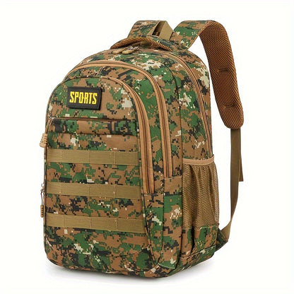 SPORTS Men's Casual Backpack - High-Capacity Camo & Solid Color Options, Durable Nylon, Ideal for Hiking, Travel & Students with Laptop Compartment