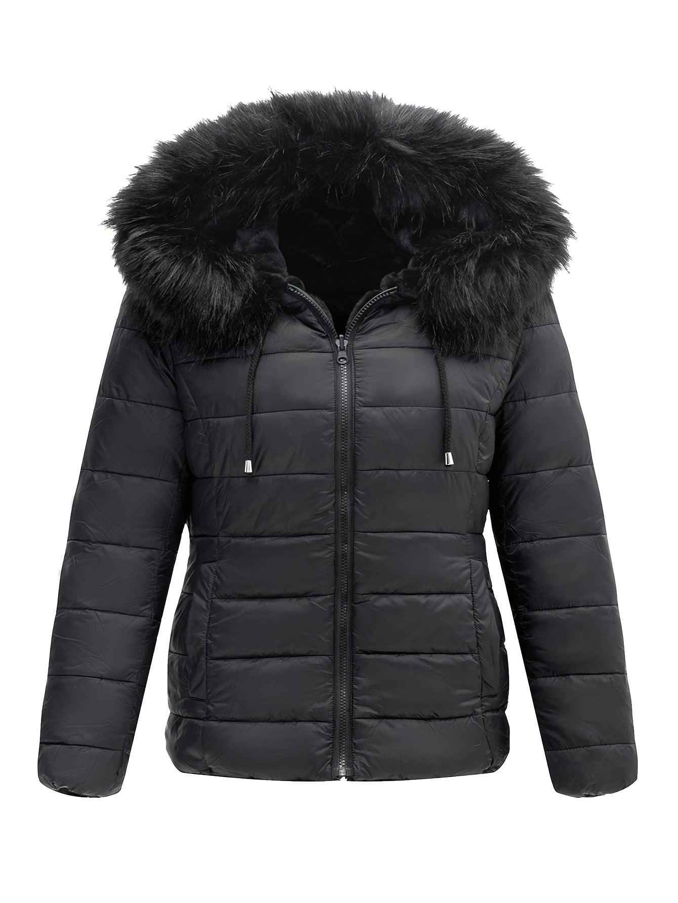 Women'S Heavyweight Winter Coat - Dual-Sided Reversible Jacket with Full-Zip Front, Hooded Collar, Two-Way Zipper Closure - Warm Outerwear for Cold Weather, Office, Travel - Elegant Brown Coat (Size & Wash Label in Pocket), L