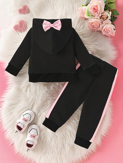 Girls' Bow Accent Hooded Sweatshirt & Pants Set for Spring