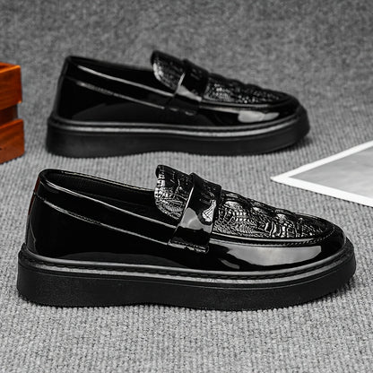 Men'S Black Business Casual Shoes, New Stylish Glossy British-Style Formal And Casual Footwear for Spring 2026 - ayq