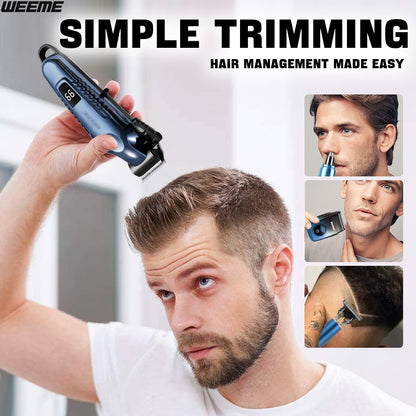 WEEME 4pcs Men's Electric Hair Clipper Set, Beard Trimmer Set, Household Facial Cleansing Set. Hair Cutting, Shaving, Trimming of Nasal Hair, Trimming of Sideburns, Facial Hair Cleaning. USB Charging. for Household Use, Vehic