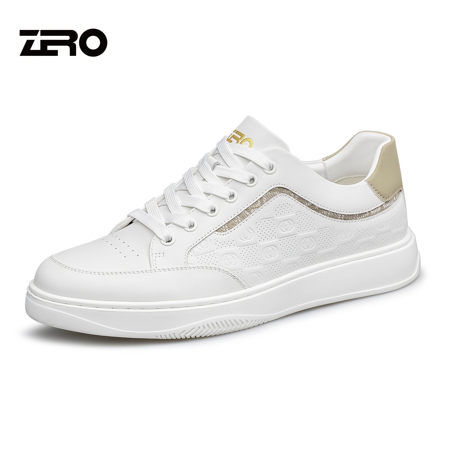 Men's White Cowhide Leather Sneakers Lightweight Casual Style