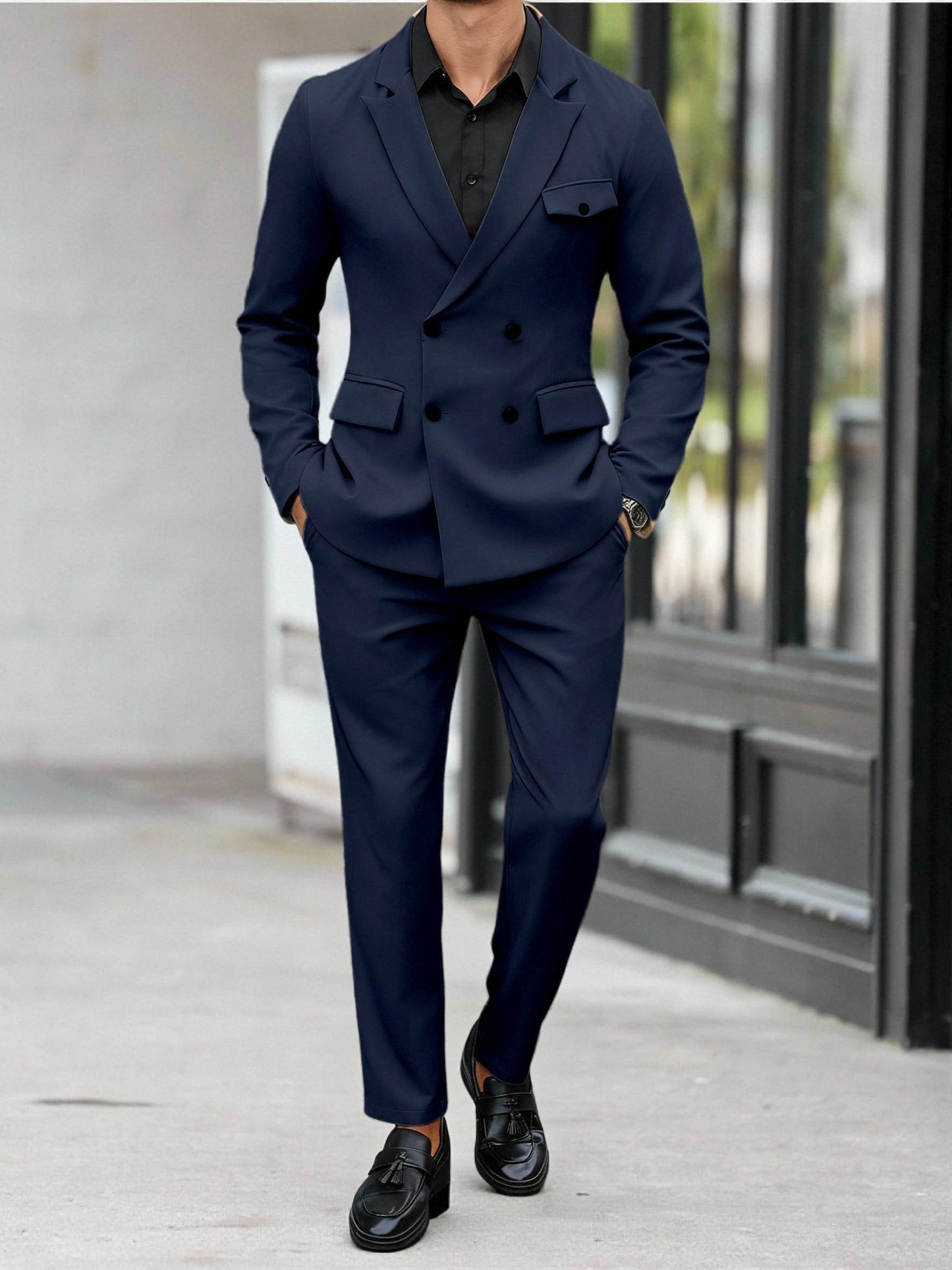 Men's Lapel Collar Casual Suit Set with Trousers