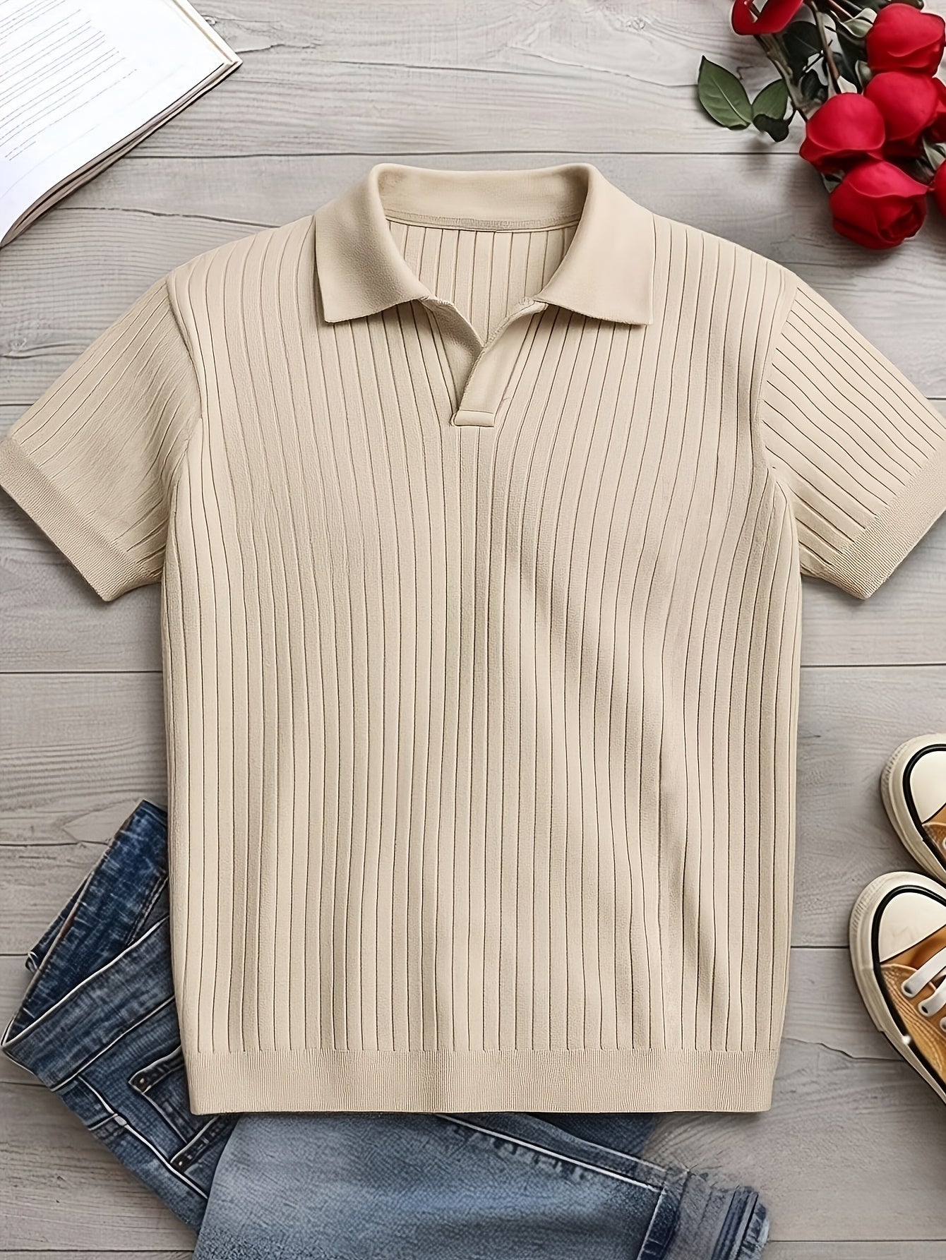 Men'S Summer Short Sleeve Polo Knit Shirt | Casual Solid Color Pullover, Suitable For Daily Wear, Outdoor Activities, And Street Style - ayq