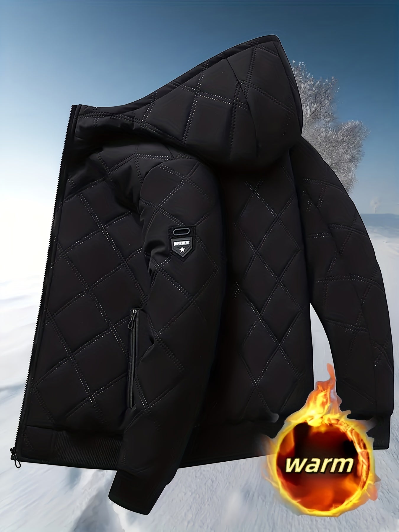 Men'S Heavy-Duty Winter Jacket with Full-Zip Hooded Coat - Thermal Insulated Cold Weather Outerwear, Full-Zip Closure & Zippered Pockets, Machine Washable