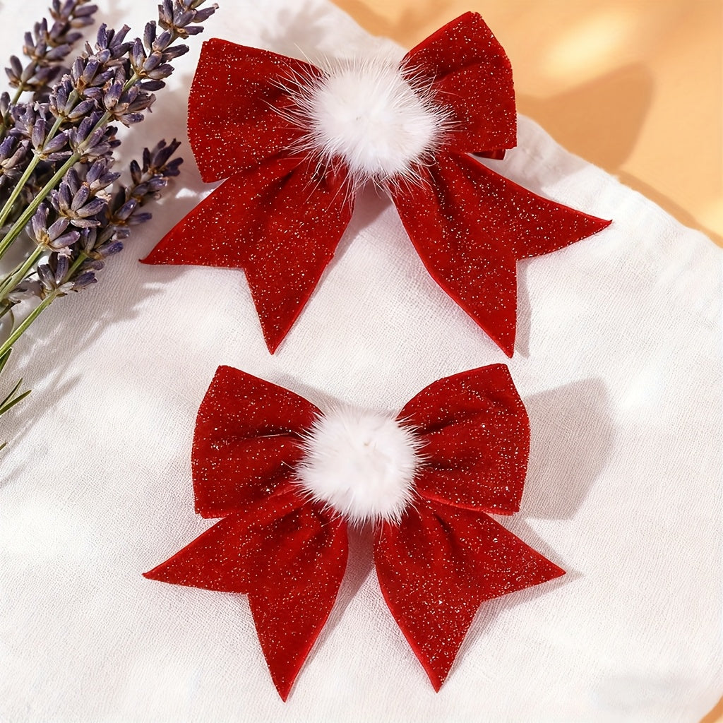 1pc or 2pcs Set (Matching Pair) French-Style Large Bow Hair Claw Clip - Burgundy & White Two-Tone Satin, Non-Slip Teeth for secure hold, for wedding/Party/Braids/Twists/Buns - Gentle on Hair, Wedding Hair for Women