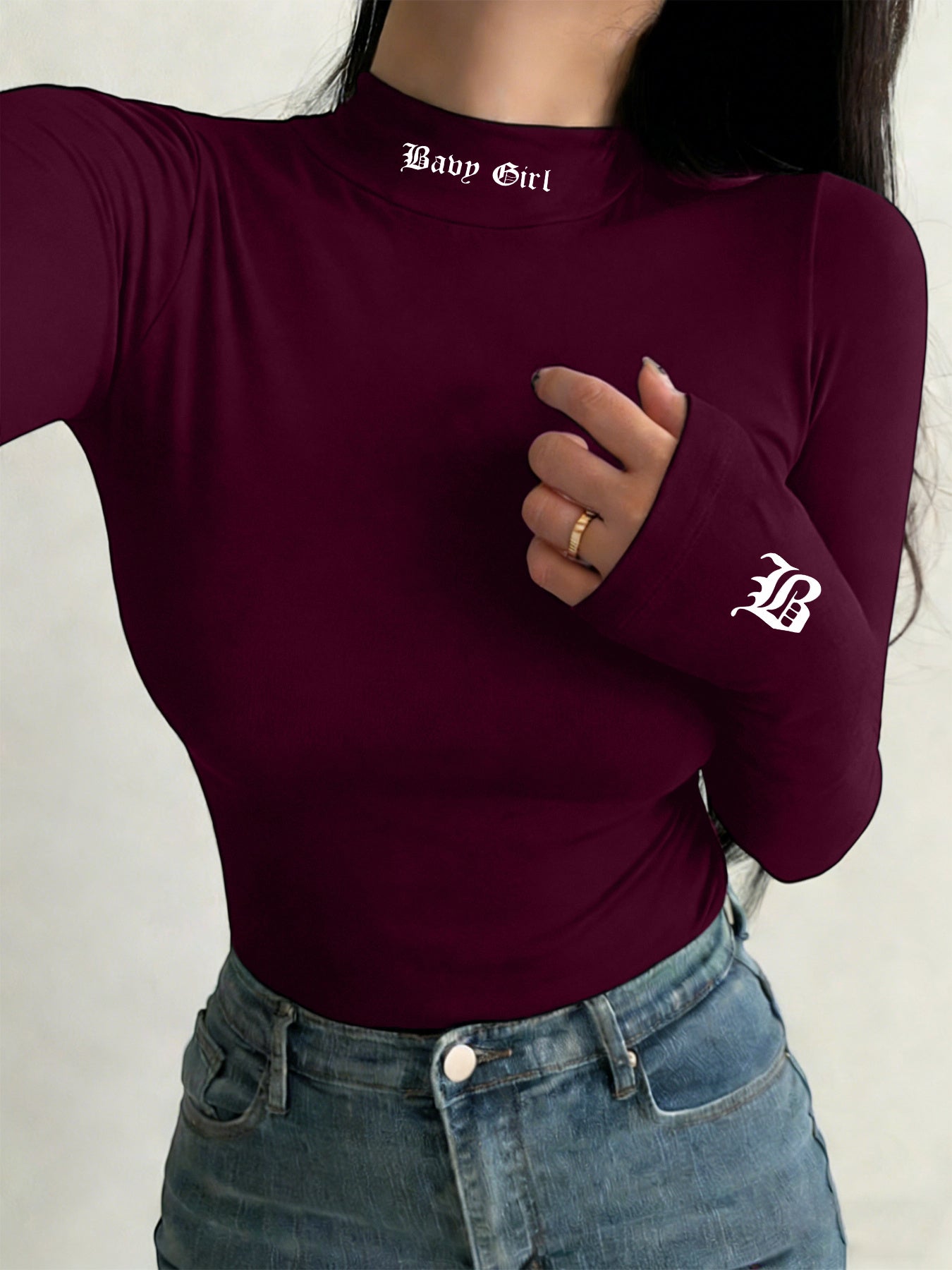 Women’s Gothic Style Long-Sleeve High-Neck Fitted T-Shirt