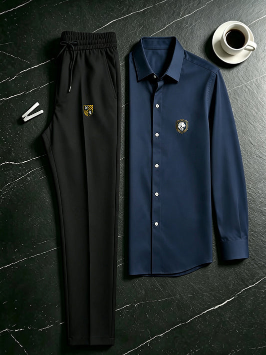 Men's Casual 2-Piece Campus Style Shirt & Drawstring Pants Set
