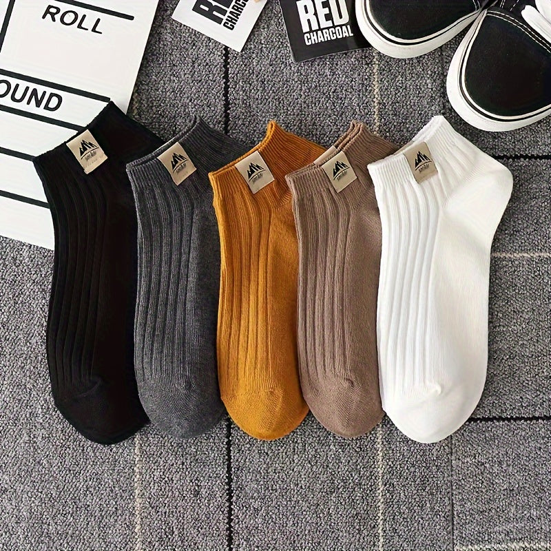 3/5 Pairs Of Men's Trendy Solid Low Cut Ankle Socks, Anti Odor & Sweat Absorption Breathable Socks, For All Seasons Wearing