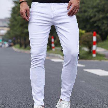 Slim Fit Chic Jeans, Men's Casual Street Style All Match Stretch Denim Pants With Pockets
