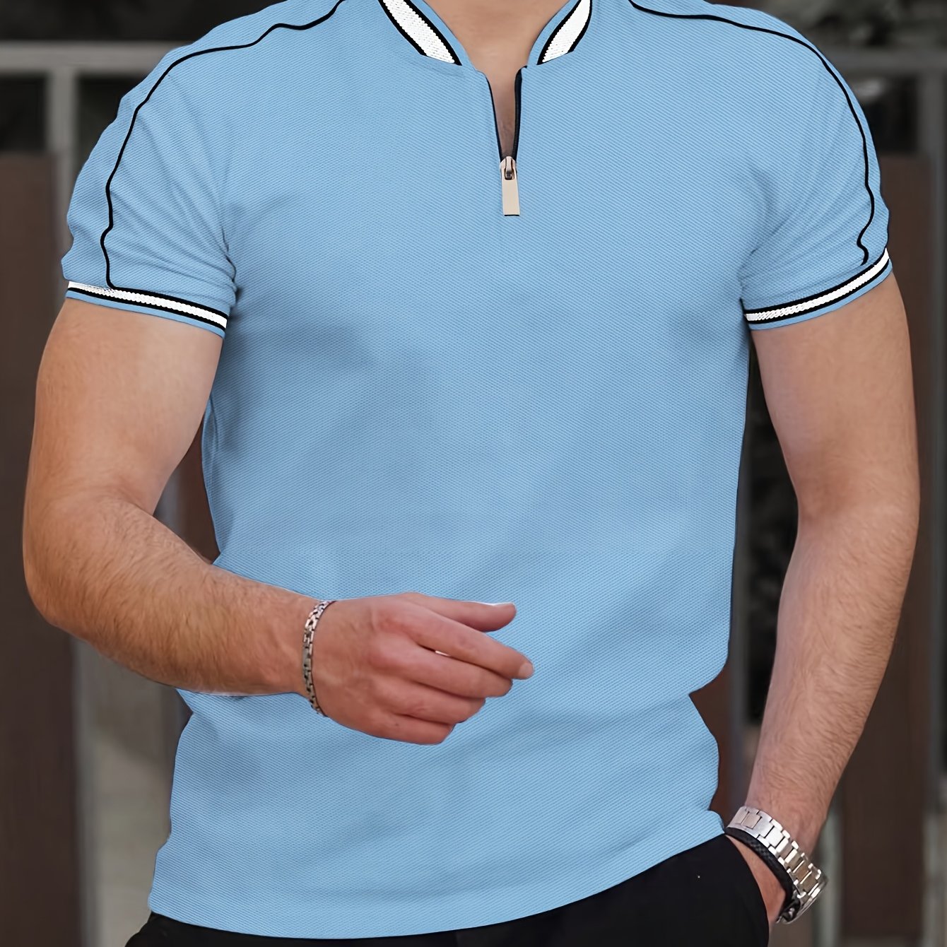 [T-Shirt] Men's Summer Casual Short Sleeve T-Shirt - Breathable Mesh Crew Neck Henley Style Zip Placket, Breathable Fabric, Dry Cleanable Regular Fit Outdoor & Casual Attire, Loose Style, Zip Front Design, Easy Care, Zip Shir - ayq