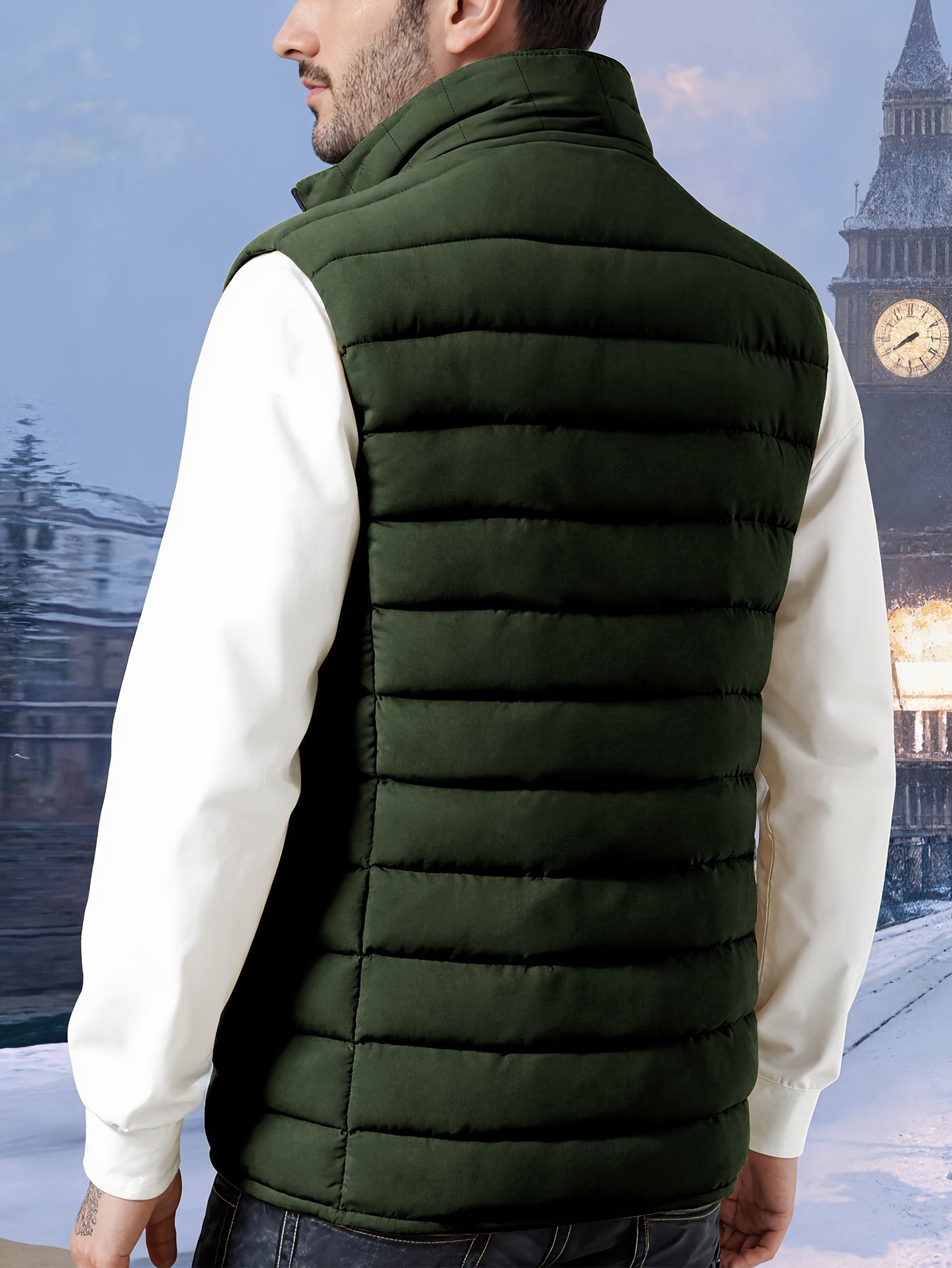Men's Lightweight Sleeveless Vest with Stand Collar for Fall/Winter