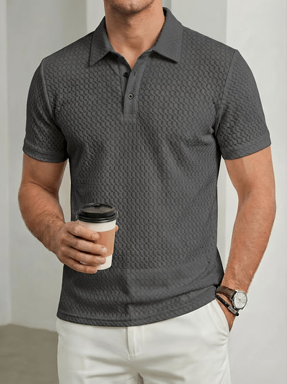 Men's Breathable Waffle Knit Polo Shirt, Summer Casual Work Tee