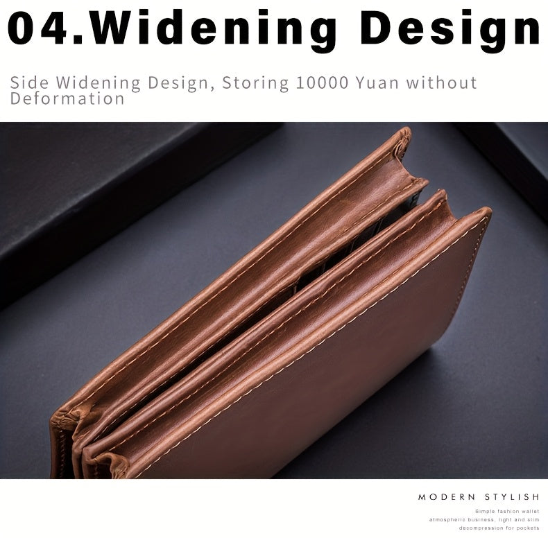 A Lightweight Men'S Leather Wallet Designed for Casual Use, Featuring a Compact Bi-Fold Style, Ample Space for , a Passport Compartment, Multiple Card Slots, And a Storage Pouch for Tickets And - ayq