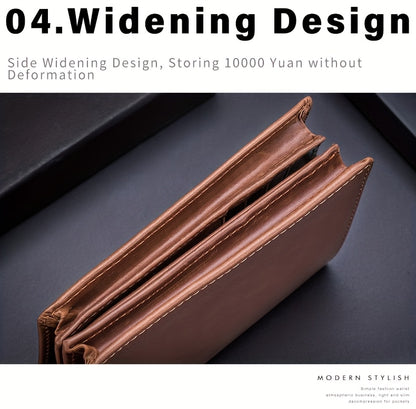 A Lightweight Men'S Leather Wallet Designed for Casual Use, Featuring a Compact Bi-Fold Style, Ample Space for , a Passport Compartment, Multiple Card Slots, And a Storage Pouch for Tickets And - ayq