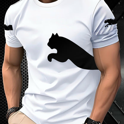 Men's 3D Print Cat Graphic T-Shirt - Casual Short Sleeve Summer Tee with Black  White Contrast Design, Breathable Round Neck Top for Outdoor Activities, Machine Washable, Relaxed Fit Shirt, Durable Fabric, Detailed Print Qua