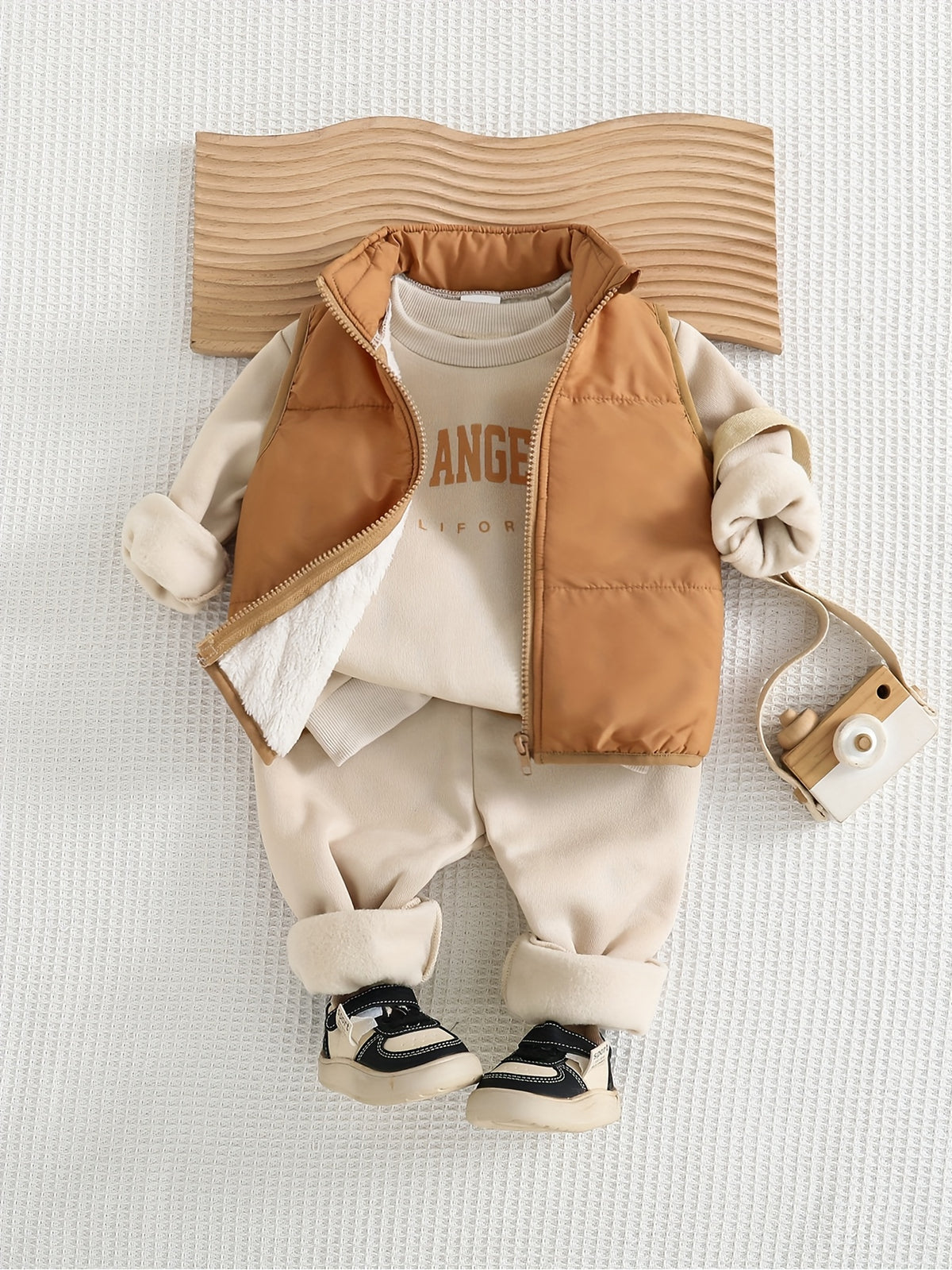 Baby Boy 3-Piece Fleece Outfit Vest, Sweatshirt & Pants Set - ayq
