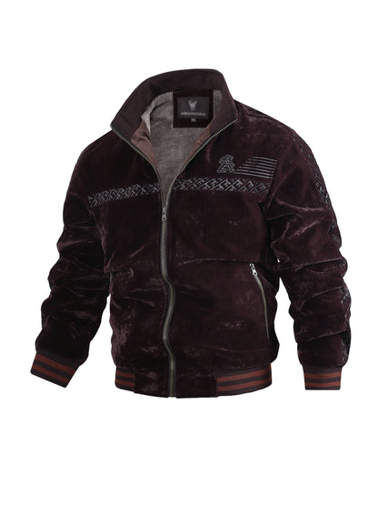 Men's Winter Fleece Jacket with Ribbed Cuffs and Stand Collar