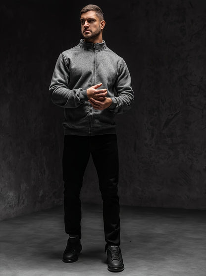 Men's Full-Zip Stand Collar Athletic Jacket - Soft Brushed Interior, Long Sleeve Casual Zippered Sweatshirt, Regular Fit Gym-to-Streetwear, Easy-Care (Hand Wash/Dry Clean) Solid Color Men's Outerwear