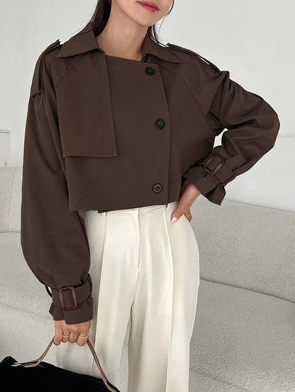 Կանացի էլեգանտ միագույն կարճ քամուց պաշտպանիչ բաճկոն - թեթև, բազմակողմանի վերնազգեստ առօրյա և պաշտոնական հանդերձանքի համար, հեշտ խնամքի համար՝ ձեռքով լվացում/քիմմաքրում, դիմացկուն գործվածք