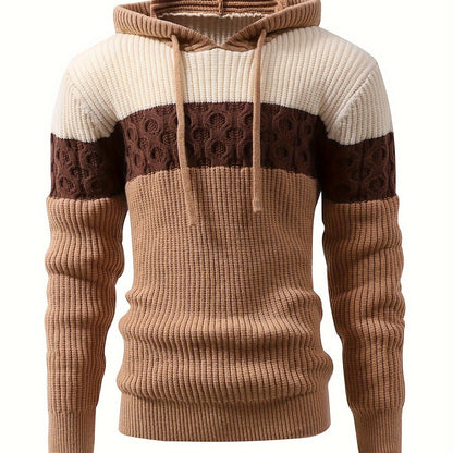 Men'S Color-Blocked Jacquard Knit Warm Hoodie