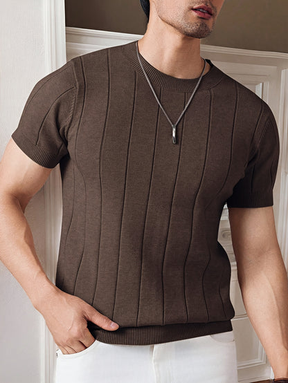 New Summer Short-Sleeve Knitted Men's Light Luxury Crew Neck Slim Fit Business Cool Y T-Shirt, Lightweight, Breathable, Versatile, Stretchy, Slim Fit Top for Men - ayq