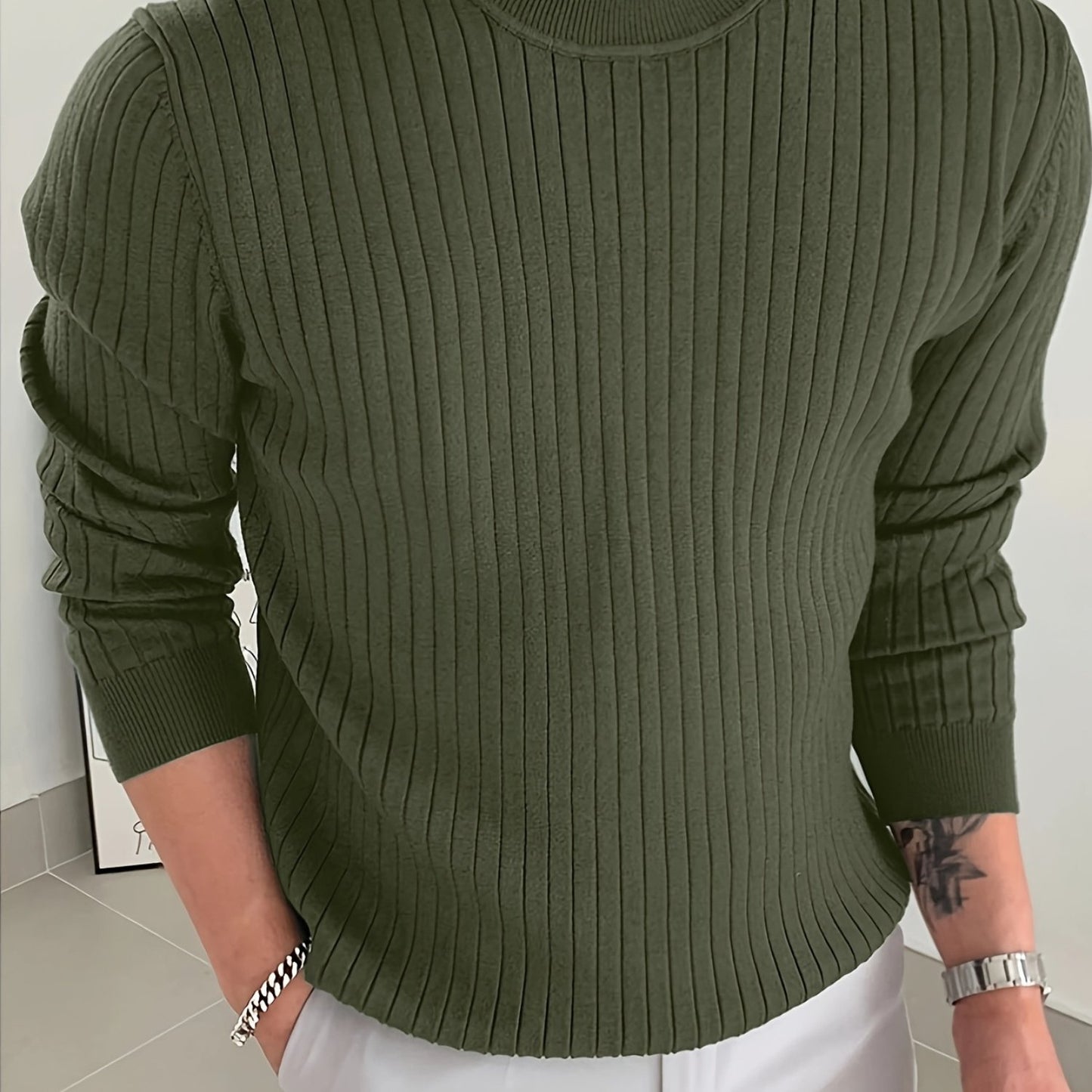 2024 New Cross-Border Men'S Round Neck Pullover Knitted Sweater