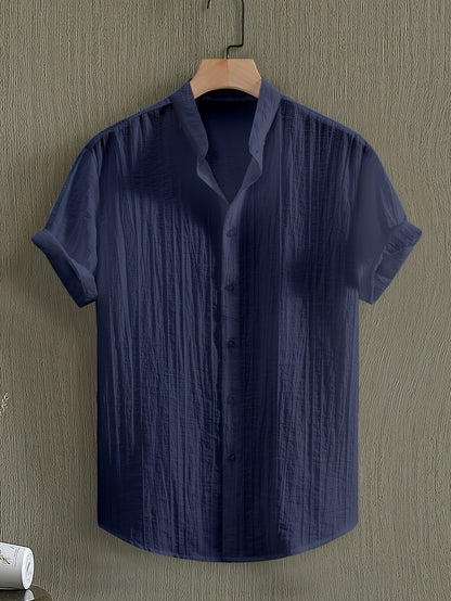 Men's Breathable Solid Color Stand Collar Short-Sleeve Shirt