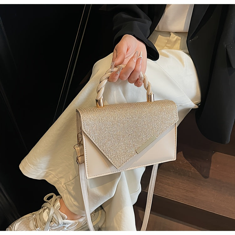 2025 թվականի նոր ամառային կանացի ձեռքի պայուսակ, մի ուսի վրա, մետաղական դեկորատիվ փոքր քառակուսի պայուսակ