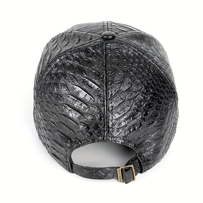 Premium Black Crocodile-Embossed Faux Leather Baseball Cap - Street Style Hip Hop Sun Protection Hat, Lightweight & Hand Washable
