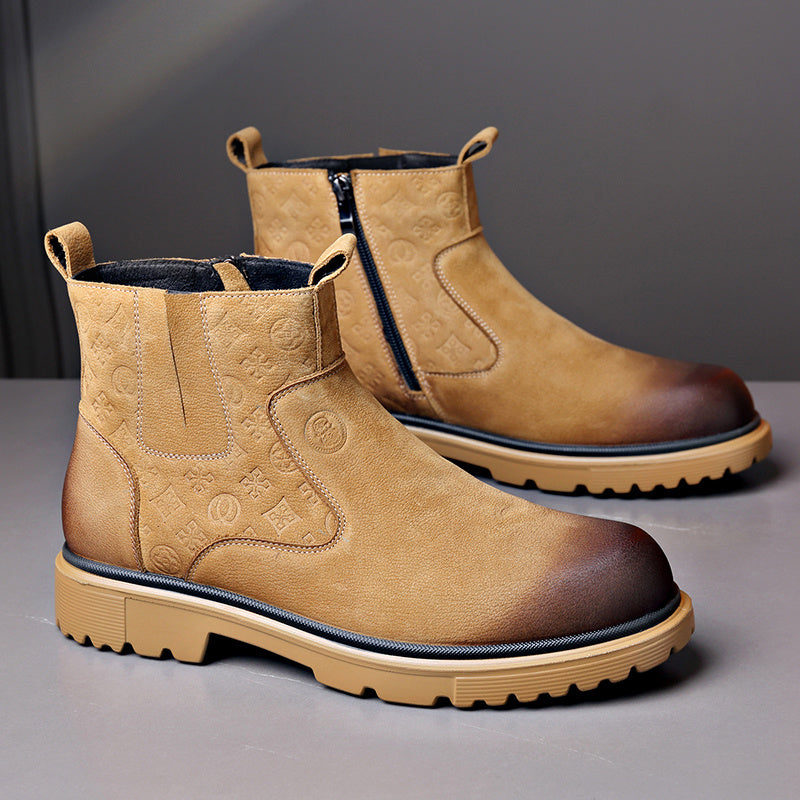 Men's Genuine PU Snow Boots with Plush Lining & Zipper
