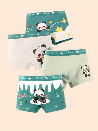 Boys' Cute Panda Print Cotton Boxer Briefs, Stretchy Comfort