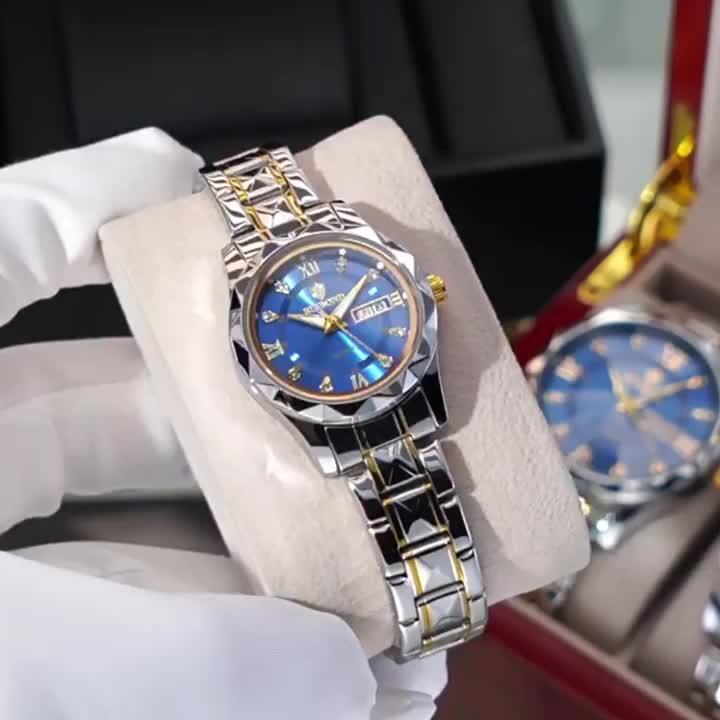 Կանացի առօրյա շքեղ պարզ լուսարձակ օրացույցով քվարցային ժամացույց