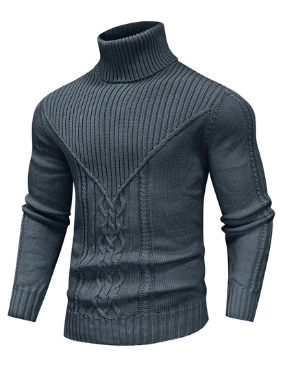 Men'S Casual Winter High Neck Turtleneck Sweater | Black Solid Color, Medium Stretch Fabric, Regular Fit, Hand Wash Only, Sleek Knitwear, Long Sleeve, Rib-Knit Detail