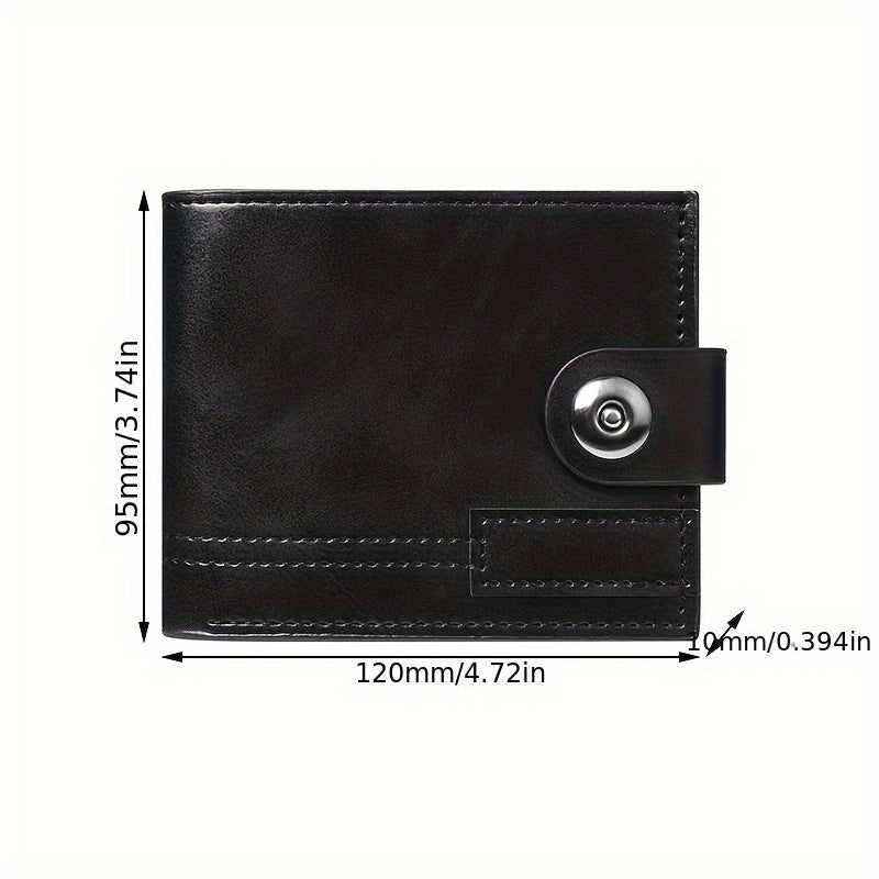Men's & Unisex Compact Wallet with Snap & Clip Closure - PU Short Billfold, Cash/Credit Card Holder & ID for Travel, Everyday Carry - Minimalist Money Clip for -the- (No-Wash Care)