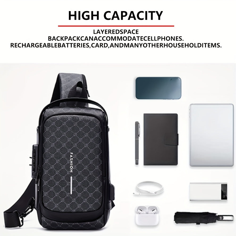 Elegant Black Crossbody Bag with Adjustable Strap, Anti-Theft Zipper Closure, and Polyester Lining - Stylish Chest Bag for Men and Women, Secure Travel Bag Patterned Chest Bag Durable Zipper Closure