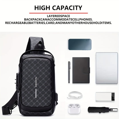 Elegant Black Crossbody Bag with Adjustable Strap, Anti-Theft Zipper Closure, and Polyester Lining - Stylish Chest Bag for Men and Women, Secure Travel Bag Patterned Chest Bag Durable Zipper Closure