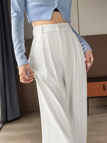 Women'S Elegant Solid Color Straight Leg Pants, Breathable, Comfortable, Fashion Commuter, Polyester, Elastic Waist, Loose Contour, 250g/㎡, for Adult, Spring/Summer/Fall