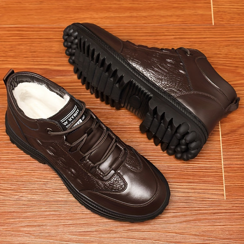 Men's Slip-On Ankle Snow Boots with Plush Lining & Thick Rubber Sole - Thermal Insulated Winter Boots, Microfiber Upper, Cushioned PU Insole, Solid Color Design for Cold Weather, Winter Shoes