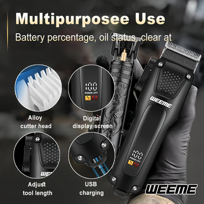 WEEME 2pcs/3pcs Grooming Kit Electric Hair Clipper + Beard Trimmer + Shaver + Nose Hair Trimmer, USB Rechargeable with LCD Display | Perfect Gift for Dad, Husband, Boyfriend (Father's Day/Birthday)