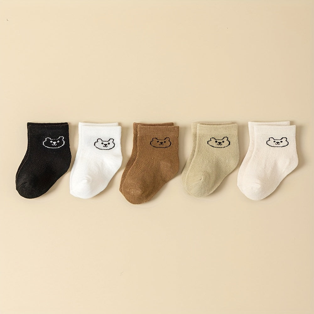 Baby Socks Cartoon Pattern & Solid Color Socks Newborn Toddler Boys Girls Baby Socks Kids Socks 5pairs/set