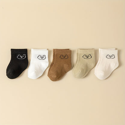 Baby Socks Cartoon Pattern & Solid Color Socks Newborn Toddler Boys Girls Baby Socks Kids Socks 5pairs/set