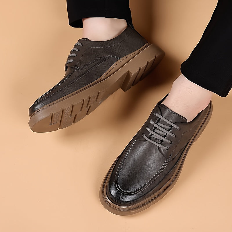 Men'S Solid Color Low-Top Elegant Boots, Comfortable Non-Slip Wear-Resistant Rubber Sole Men'S Outdoor Activity Shoes with Laces
