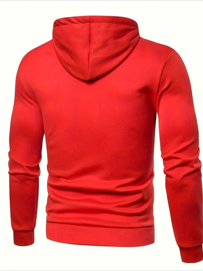 Men's Hooded Zip-Up Jacket Soft Polyester Fall Winter Sporty