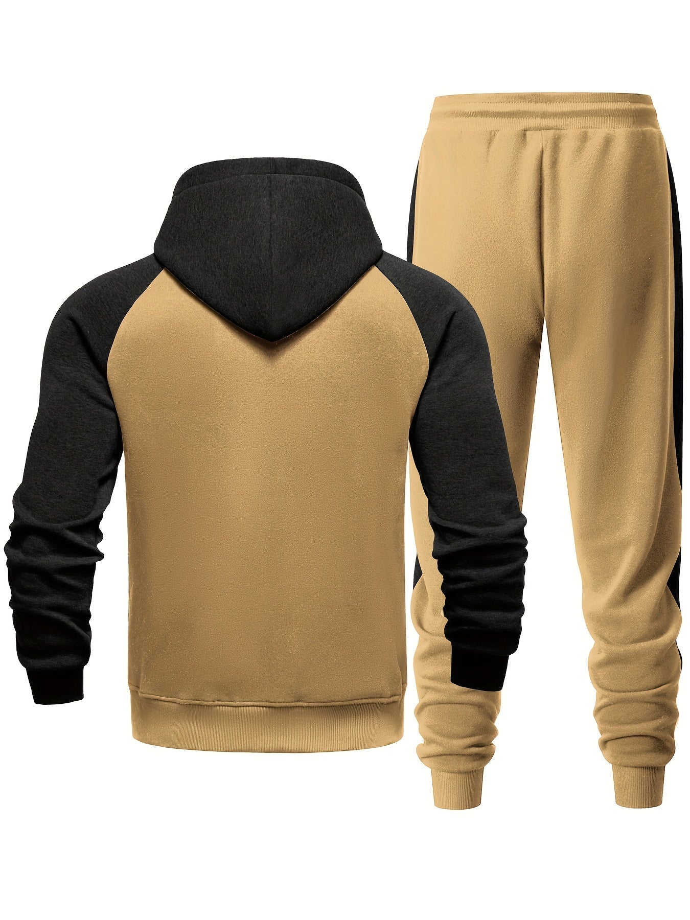 Men's Casual Sports Hoodie Two-Piece Set Four Seasons Color-Matching Zipper Drawstring Waist Jogging Suit - ayq