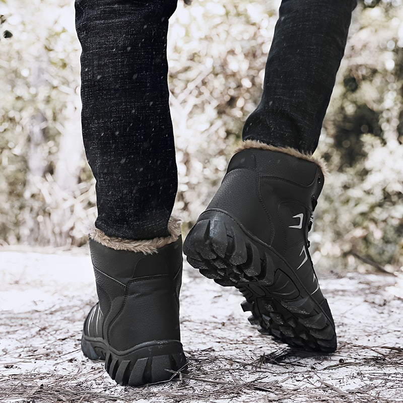 Տղամարդկանց և կանանց ձմեռային ամուր կոշիկներ՝ -like Texture և TPR ներբանով, կապիչներով մինչև կոճը բարձր, կամարի հենարանով, ամուր ակոսով և ձյան, սառույցի, ցեխի, խոտածածկի համար նախատեսված տաք, ամենագնաց կարճ կոշիկներ տղամարդկանց և կանանց համար (հարմար)