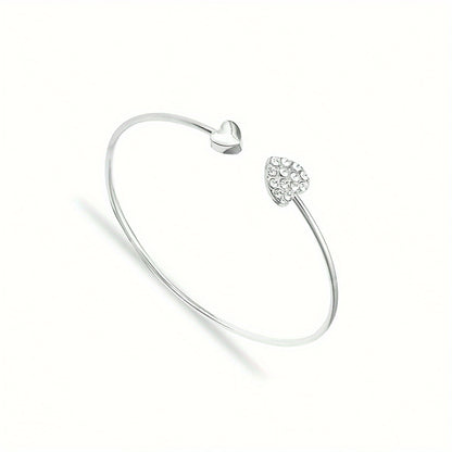 A Minimalist Style Heart-Shaped Open Bracelet for Women, Adorned with Sparkling Rhinestones, Featuring Handcrafted Jewelry Decorations (The Number of Artificial Diamonds May Vary).